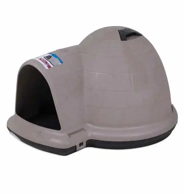 Insulated igloo dog house featuring a door, designed for winter comfort and protection for your pet.